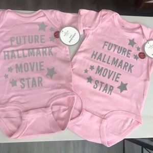HALLMARK CHANNEL SET Of TWO PINK/GRAY COTTON ONESIES NEW